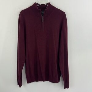 JOS A Bank Traveler 1/4 Zip 100% Merino Wool Maroon Sweater Sz XL